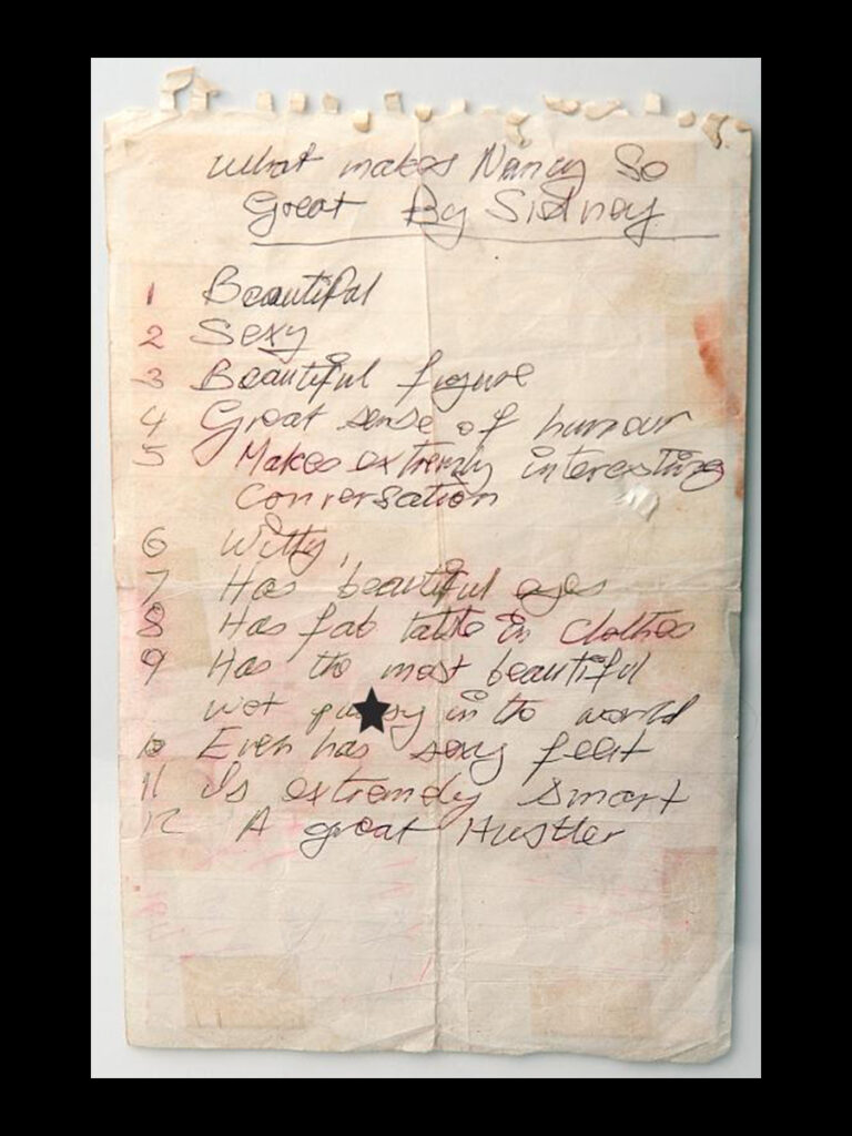 Sid Vicious’ handwritten list of ‘What Makes Nancy So Great’