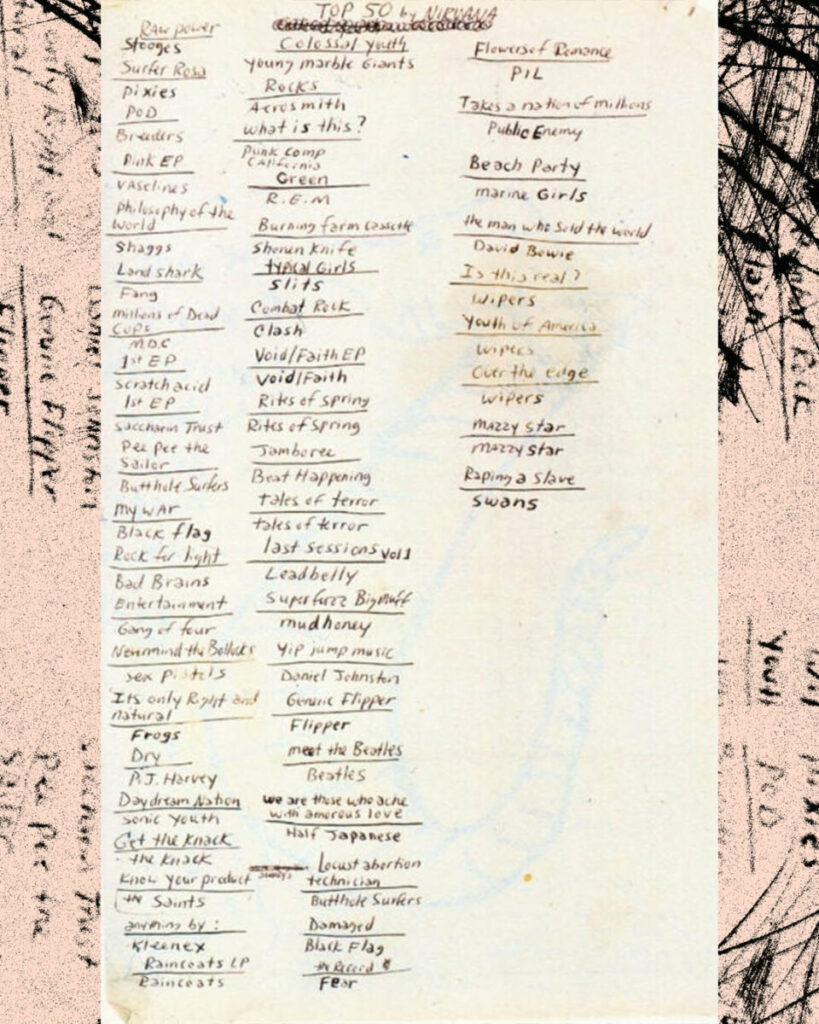 Kurt Cobain’s handwritten list of 50 of his most favorite albums