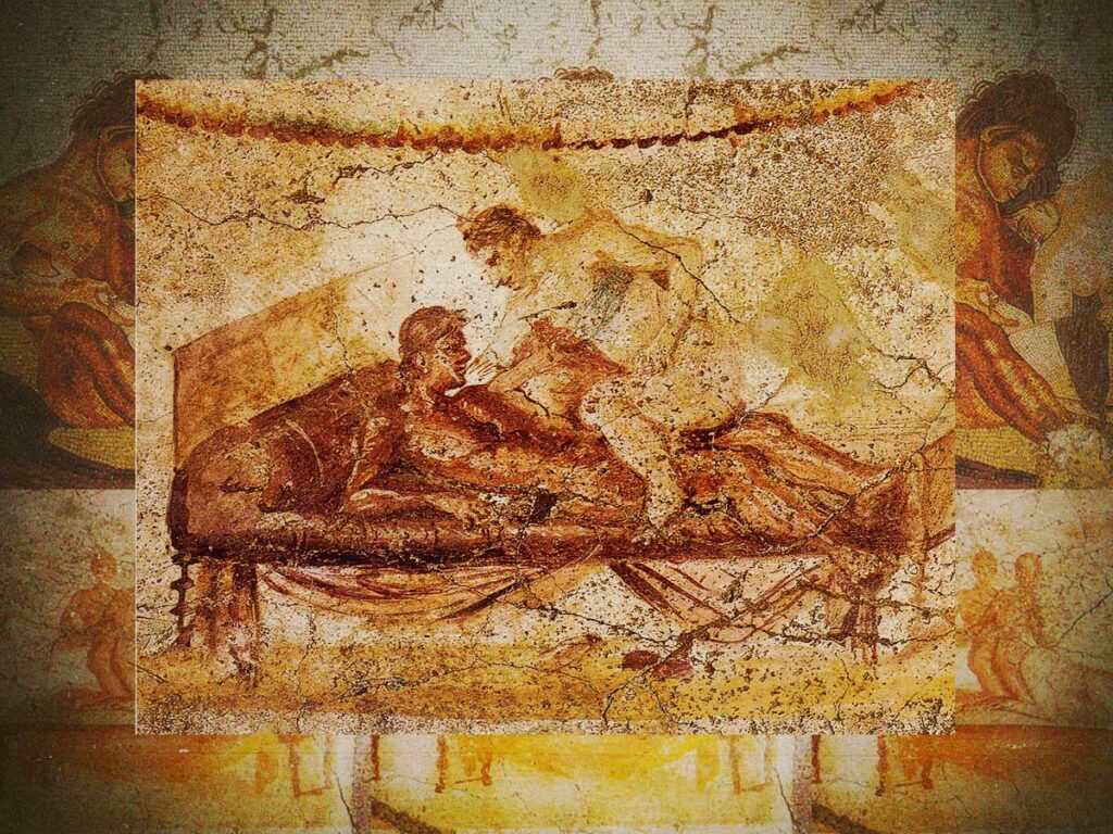 Sexual graffiti from a wall painting at a brothel in Lupanar