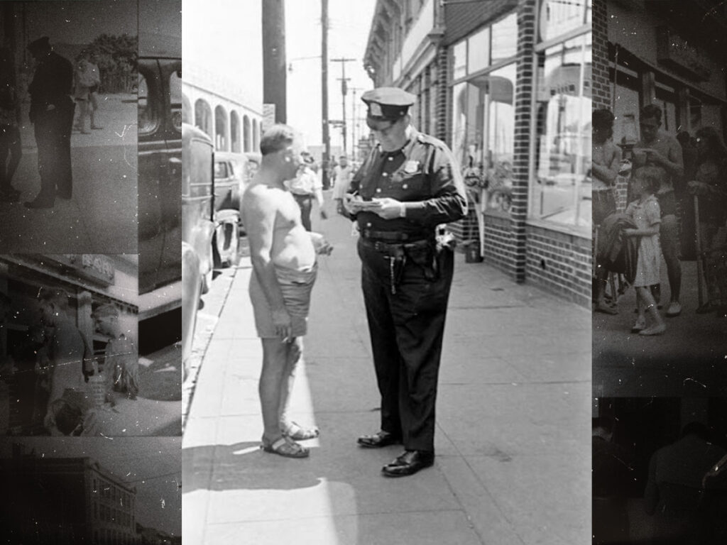 Photographs of people being ticketed for ‘indecent exposure’ at Rockaway Beach, New York in 1946