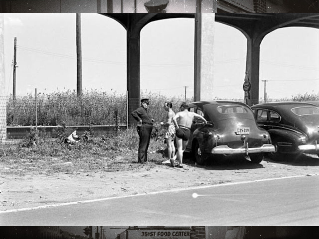 Photographs of people being ticketed for ‘indecent exposure’ at Rockaway Beach, New York in 1946
