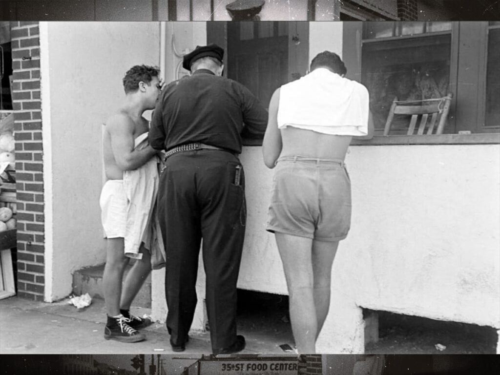Photographs of people being ticketed for ‘indecent exposure’ at Rockaway Beach, New York in 1946