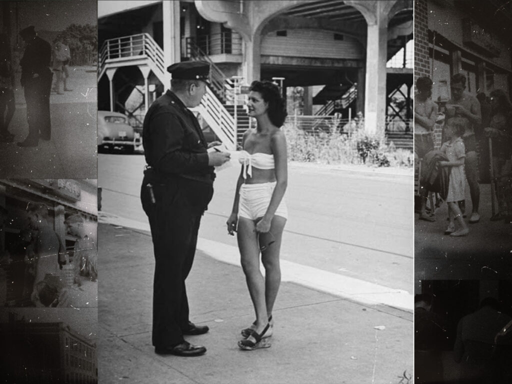 Photographs of people being ticketed for ‘indecent exposure’ at Rockaway Beach, New York in 1946