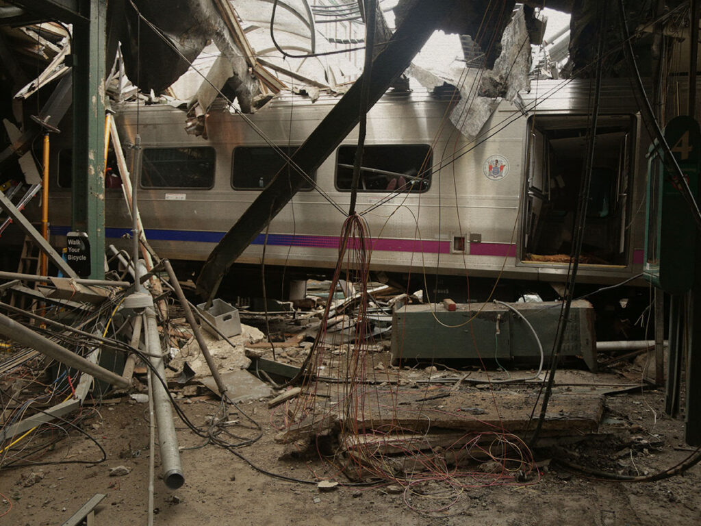 Cab car #6036 in the aftermath of the 2016 Hoboken crash.