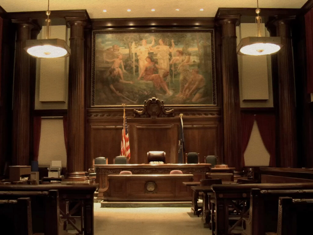 An American courtroom.