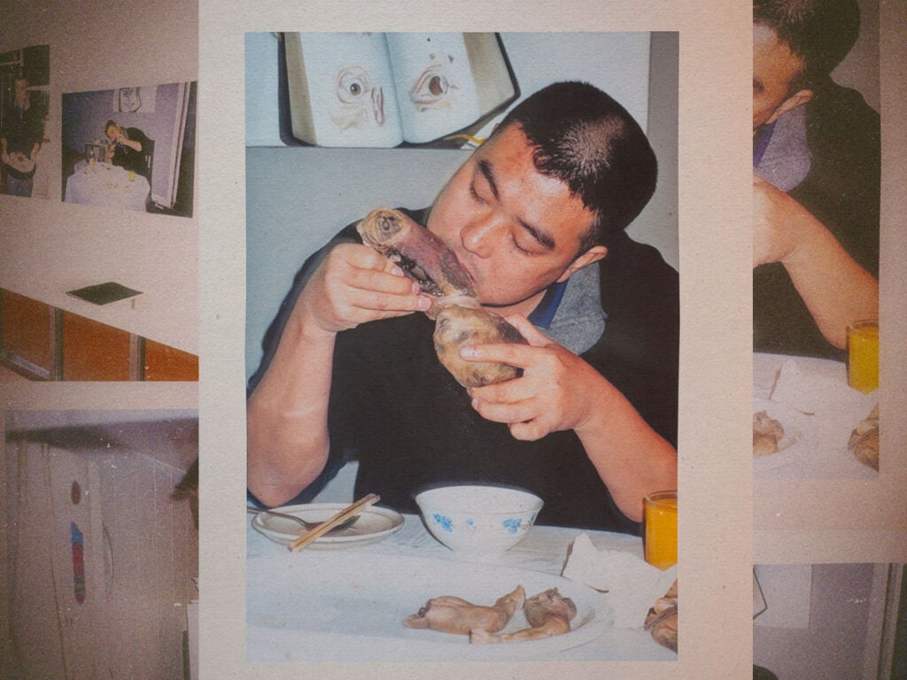 Photo from Zhu Yu - 'Dinner – Eating People' Installation - 2000.