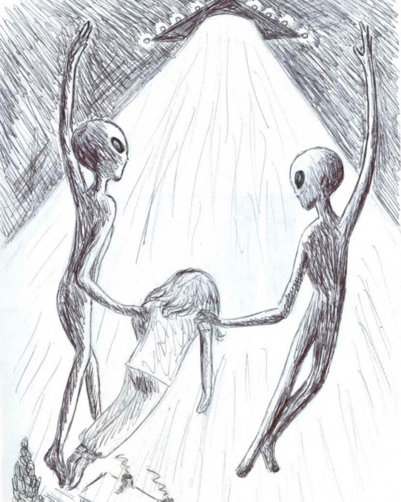 Disturbing drawings of an alien abduction by Hilary Porter