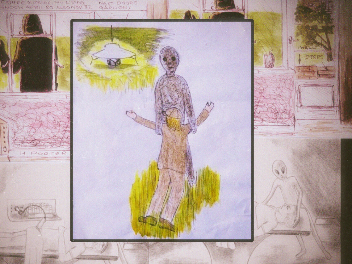 Disturbing drawings of an alien abduction