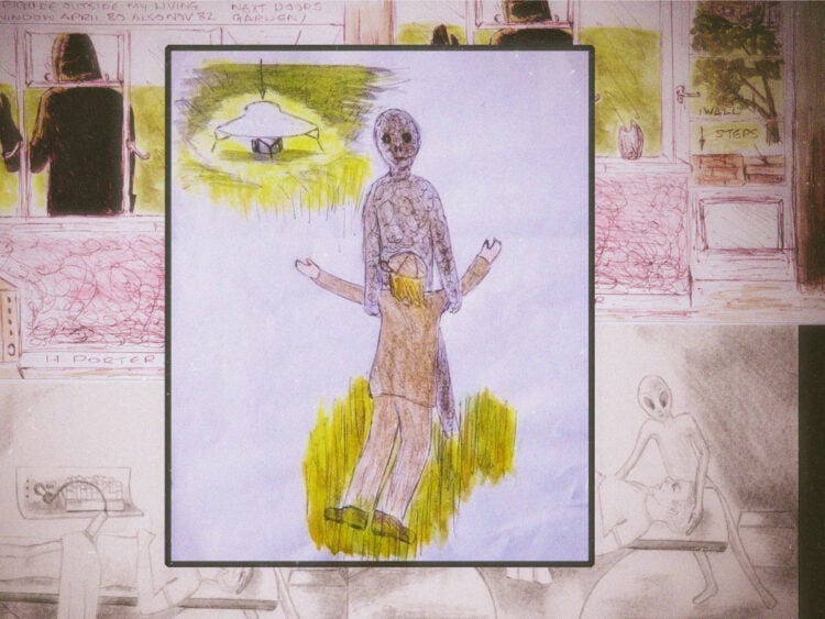Disturbing drawings of an alien abduction