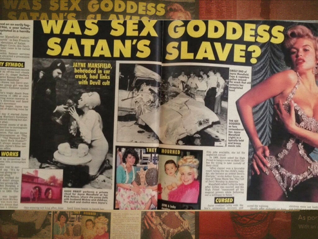 A magazine article on Jayne Mansfield and Anton LaVey.