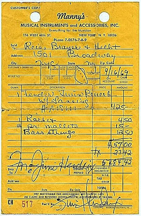 Jimi Hendrix receipt