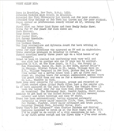 Woody Allen Resume page 1
